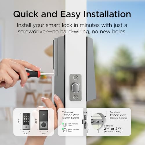 TCL Wi-Fi Smart Lock D2, Keyless Entry WiFi Door Lock with Key Fob, Built-in Doorbell, Touchscreen Keypad, App Remote Control, Easy Installation, No Bridge Required, Auto Lock (Dark Grey) - image 8