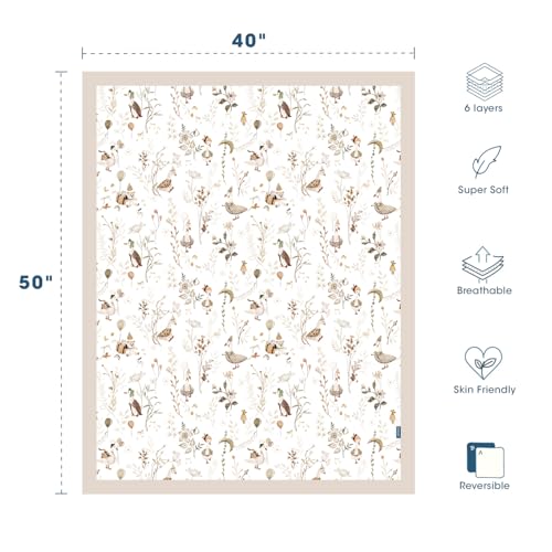 Image of GRSSDER Cotton Muslin Quilt Blanket - Silky Soft and Breathable Baby Blanket Quilt, Oversized Muslin Blankets for Newborns, Toddlers & Kids, 6 Layers Reversible Design for All Seasons, 40 inch x 50 inch
