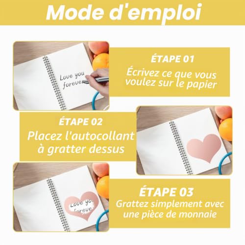 Luckwaii Lot de 6 grands autocollants à gratter pour faire soi-même une carte à gratter et un ticket doré - 27 x 20 mm - Pour mariage, Noël, anniversaire, grossesse (or/argent/or rose) – vue 4