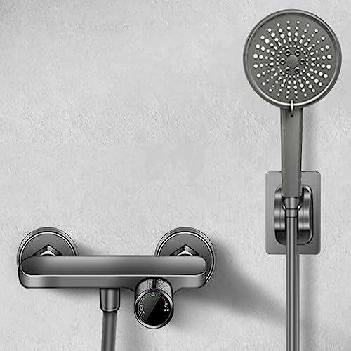Robinet de bain gris avec douchette 3 modes pour salle de bain moderne mural