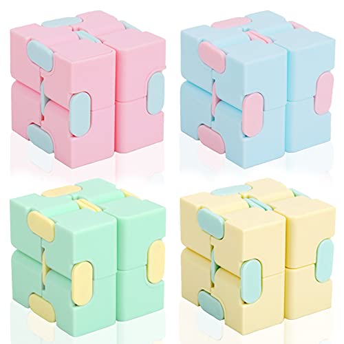 YALAMI Infinity Cube Fidget Toy for Kids and Adults, Mini Stress Relieving Fidget Cube for Teens Boys/ Girls, Unique Anxiety Relief Sensory Toys for Autistic Children ADHD - 4 Pack