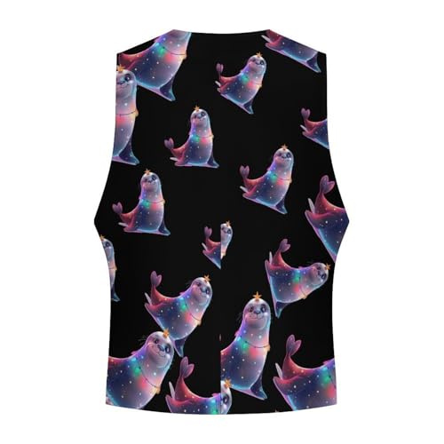 Funny Xmas Sea Lion Animals Men's Suit Vest Waistcoat Vests Formal Dress with 2 Pockets for Business Casual Tuxedo4