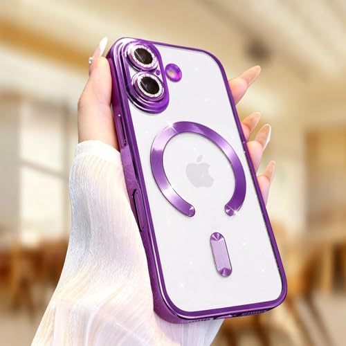Image of Misscase for iPhone 17 Case with Privacy Screen Protector, Built-in Lens Protector, Compatible with MagSafe, Anti-Yellowing Shockproof TPU, Bling Glitter Electroplated Cover 6.3 inch Purple