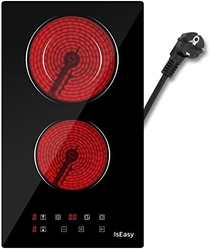 Piano Cottura Vetroceramica 2 Fuochi Con spina 3200W, Piastra Vetroceramica Due Fuochi da Incasso, Piano Cottura Elettrico 30cm, 9 Livelli di Potenza, Timer, Controllo Manopola