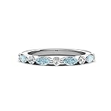 Sterling Silver 925 Aquamarine Prong-Set Brilliant-Cut Marquise 5.00x2.50mm Half Eternity Band Ring With Rhodium Plated (P)