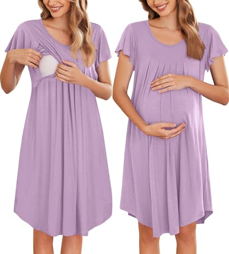 Image of Ekouaer Nursing Nightgown Labor and Delivery Gown Hospital Breastfeeding Dress for Women Short Sleeve Maternity Sleepwear