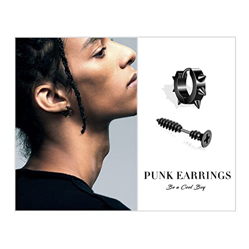 Zankulas 32Pcs Stainless Steel Black Earrings For Men Cool Gothic Goth Accessories Grunge Punk Jewelry With Sword Knife Screw Cone Studs #TOP2