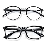[Cyxus] 伊達メガネ 2個 ファッション眼鏡 クラッシク 黒縁眼鏡 男女兼用（ボストン+ウェリントン）