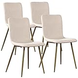 FurnitureR Modern Style Dining Chairs Set of 4, Comfy Side Chair with Fabric Seat Sturdy Metal Gold Legs for Kitchen Living Room Bedroom, Beige