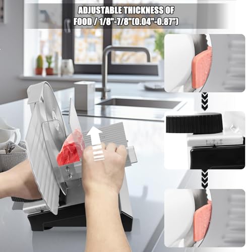 Electric-Meat-Slicer-200W-Meat-Slicer-Machine-for-Home-Use-Deli-Food-Slicer-Meat-Cutter-Machine-AluminumDishwasher-Safe-Removable-Blade-Food-Carriage-and-Pusher-78-Inch-Adjustable-Thickness