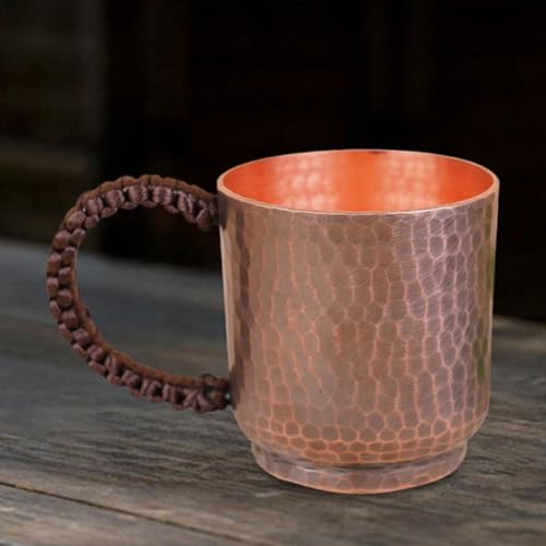 Taza de agua de cobre puro estilo Masrapa con asa para café 6