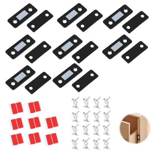 Magnetischer Türverschluss, 8er Pack, Ultradünne Edelstahl Schrankmagnete, Magnet Fliegengitter Tür, Robust & Korrosionsbeständig, für Schubladen, Schiebetüren und Küchenschränke, Schwarz