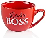 Faszination Wohnen Tasse groß Porzellan 600 ml Jumbotasse bunt XXL Jumbobecher Rot Kaffeebecher Kaffeetasse Suppentasse Lady Boss im Geschenkkarton