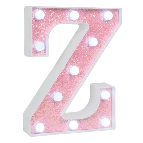 Image of Pink Glitter Marquee Light Up Letters, Battery Operated LED Letter Lights Signs for Pink Birthday Party Table Decorations, Wall Decor for Girls Bedroom, Initial Letter Z with Cool White Lights