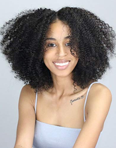 Afro Curly Short Bob Lace Front Wigs 4x4 Closure Bob Wigs Human Hair Mongolian Glueless Lace Closure Wigs Human Hair Pre Plucked with Baby Hair 150% Density (14 Inch)