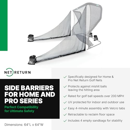 Net Return Home & Pro Series Golf Net Side Barriers – Heavy Duty Polyester Safety Extensions for Indoor & Outdoor Use, Accessory for Net Return Golf Nets, Black- NET NOT Included
