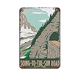 Póster vintage de viaje con paisaje natural WPA Going to The Sun Road, póster retro de metal, letrero de estaño, arte elegante, pintura de hierro, bar, cueva de personas, cafetería, garaje, póster