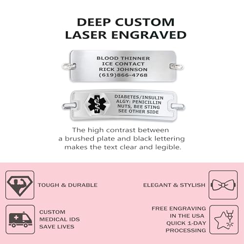 Divoti Medical Alert Bracelets – Deep Laser Personalized Custom Engraved Classic Medical ID Tag with Wheat Chain & Men and Women, Adjustable 6-8.5", Hypoallergenic, Medical Card Included2