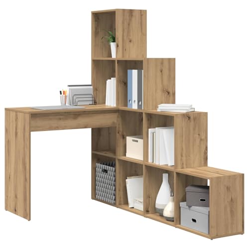 Bureau d'angle gain de place chêne Artisanal avec étagère modulable - 4