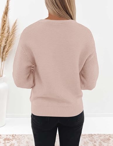 Image of ZESICA Women's Crew Neck Long Lantern Sleeve Fall 2026 Casual Loose Ribbed Knit Solid Soft Pullover Sweater Tops