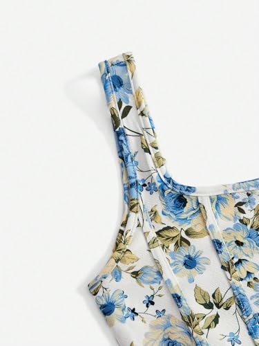 Image of mikuchiku Women's Floral Corset Tank Top, Printed, Sleeveless Crop Top