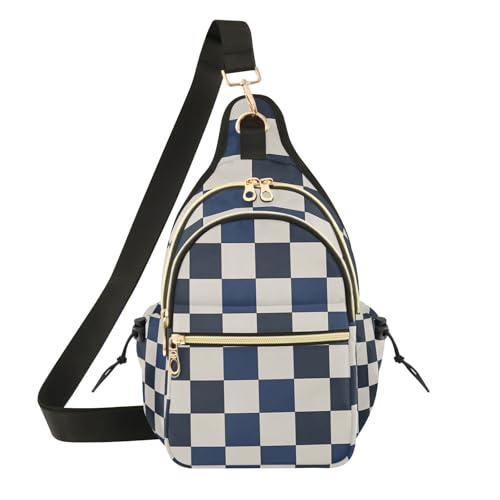 Sac à main de voyage imperméable grand volume à motif carreaux bleu