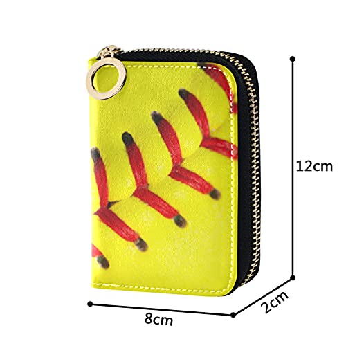 OTVEE Yellow Softball Credit Card Holder Case Leather Printed Zipper ID Card Case Wallet Small RIFD Blocking Wallet for Women Girls4