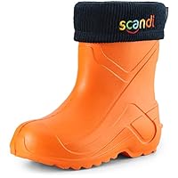 Ladeheid Children's Girl's Boy's EVA Extra Light Wellington Boots Rainy Wellies Rain Boots LA-763 (Orange151c/Navy Blue, 10 UK Child)