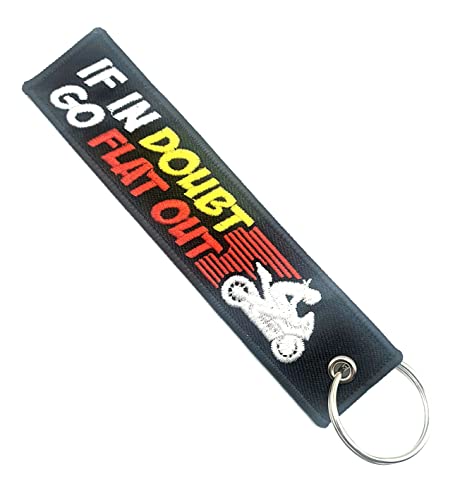 SNS Components If In Doubt Go Flat Out Black Motorbike Biker Woven Embroidered Luggage Tag Keyring Keychain