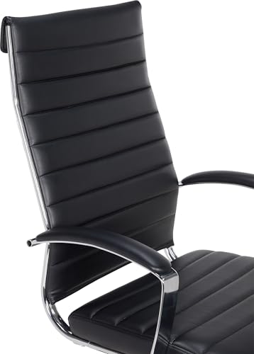 Image of Amazon Basics High-Back Swivel Office Chair with Lumbar Support, Ergonomic Ribbed Faux Leather, Adjustable Height, 45.25 inch x 24.75 inch x 23.25 inch, Black
