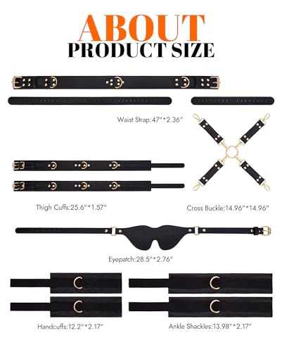 Image of UTIMI Sex Bondage BDSM Kit Restraints Adult SM 6PCS Sets with Adjustable Handcuffs Ankle Cuff Thigh Cuffs Waist Strap Blindfold Cross Strap Sex Toys for Men Women and Couples, Black