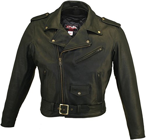 HILLSIDE USA LEATHER INC. Men's Basic Biker Jacket (38 Long/Tall) Black