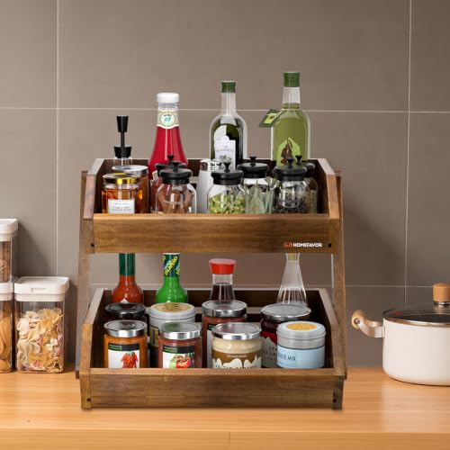 Image of G.A. HOMEFAVOR Acacia Wood Fruit Basket, 2 Tier Fruit Bowl for Kitchen, Stand Storage Holder