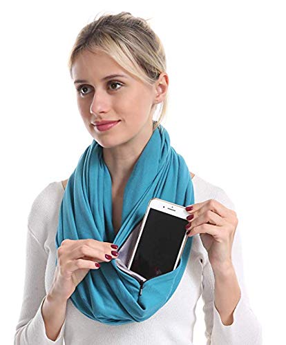Infinity Scarf Wrap with Secret Hidden Zipper Pocket Lightweight Wrap Travel Scarf For Women Men, Blue