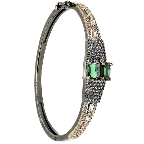 Image of ZENEME Rhodium-Plated Square Shaped American Diamond Studded Kada Bracelet For Girls and Women