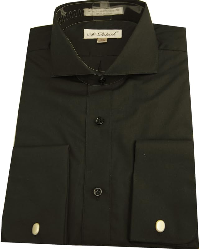 St. Patrick French Cuff Cutaway Collar Dress Shirt to Size 24 Neck in 8 Colors, Regular, Big and Tall Sizes (Black, 20/36-37)