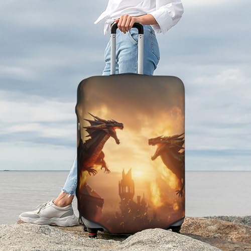 Travel Luggage Cover Protector - Castle Cool Fire Dragon Washable Suitcase Covers For 18-32 Inch Luggage4
