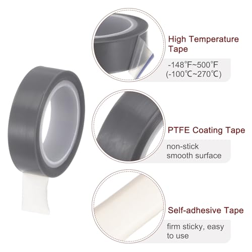 Image of HARFINGTON 2pcs Fabric PTFE Tape Roll, 0.5 inch x 33ft High Temperature PTFE Adhesive Tape 0.06mm Thickness for Vacuum Sealer Machine Hand Sealers, Grey