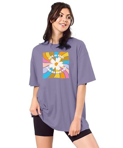 SHODOX® Women’s Cotton Blend Oversized Drop Shoulder Printed T-Sh...