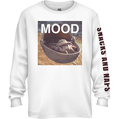 STAR WARS The Mandalorian Child Baby Yoda Nap Mood Longsleeve T-Shirt(MD, White)
