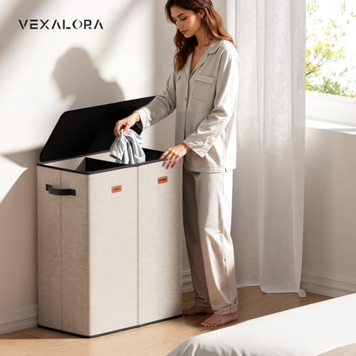 Image of 150L Double Laundry Hamper With Lid, Large Clothes Hampers with Removable Bag, Laundry Hamper 2 Section for Bathroom, Bedroom, Laundry Room, Dorm