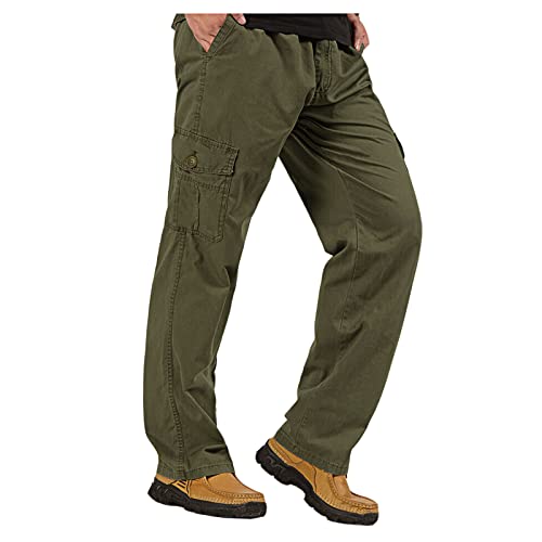 Wzikai Mens Cargo Pants Elastic Waist Joggers For Men Workout Sweatpants Casual Long Trousers Army Green M #TOP1