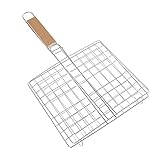 EORTA Mini Barbecue Grill Basket with Wood Handle Stainless Steel Wire Net Basket Portable Cooking Fish Meat Kabob Hamburger Tools for Outdoor Picnic Camping Bonfire Party, 8.46 * 7.48 inch