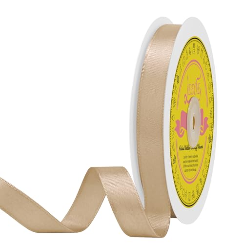 Image of Double Face Tan Satin Ribbon 5 /8 inch X 50 Yards Polyester Tan Ribbon for Gift Wrapping Very Suitable for Weddings Party Invitation Decorations and More