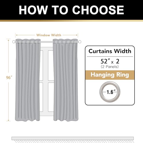 Image of PrinceDeco Blackout Curtains Linen Blended 96 Inch Long Room Darkening Black Out Curtains for Living Room with Natural Slubs & Grayish (Not Solid) Thermal Insulated Grommet 2 Panels - Heathered White