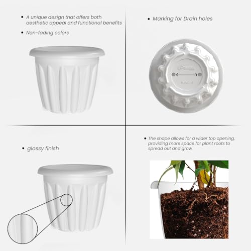 Image of YUCCABE ITALIA SHERA Floot 12 Inch Plastic Flower Pot 3 Piece Set of Round Shape Planter for Home Garden Seedling Planter for pots (White)