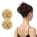 100% Human Hair Bun,BARSDAR 2 PCS Messy Bun Hair Piece With Elastic Rubber Band Curly Natural Ponytail Extension Hairpiece for Women/Kids Tousled Updo Chignons(2PCS, Bleach Blonde)