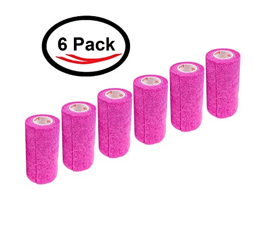 Image of 6 Pack Premium Vet Wrap - Self Adhesive Bandage Wrap & Athletic Tape - 4 inch x 5 Yards Elastic & Self-Sticking Cohesive Bandage for Pets, Sports, Wrists & Ankles - Fuchsia by Prairie Horse Supply