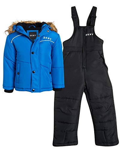 DKNY Boys 2-Piece Puffer Ski Jacket and Insulated Snowbib Snowsuit Set (Infant/Toddler), Size 24 Months, Blue