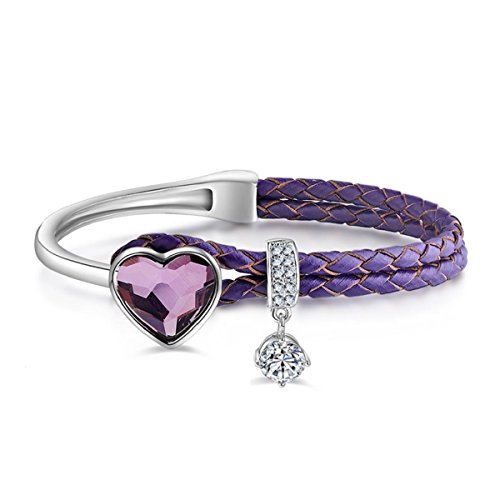 Preisvergleich Produktbild Le Premium® Geflochtenes Lederarmband mit herzförmigen Kristallen von Swarovski - Rosaline Rosa